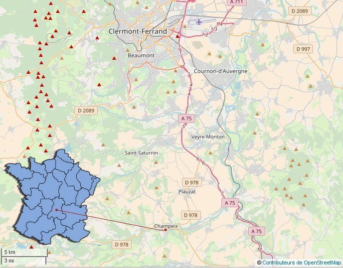 Localisation du gte La Cahute de Champeix via openstreetmap